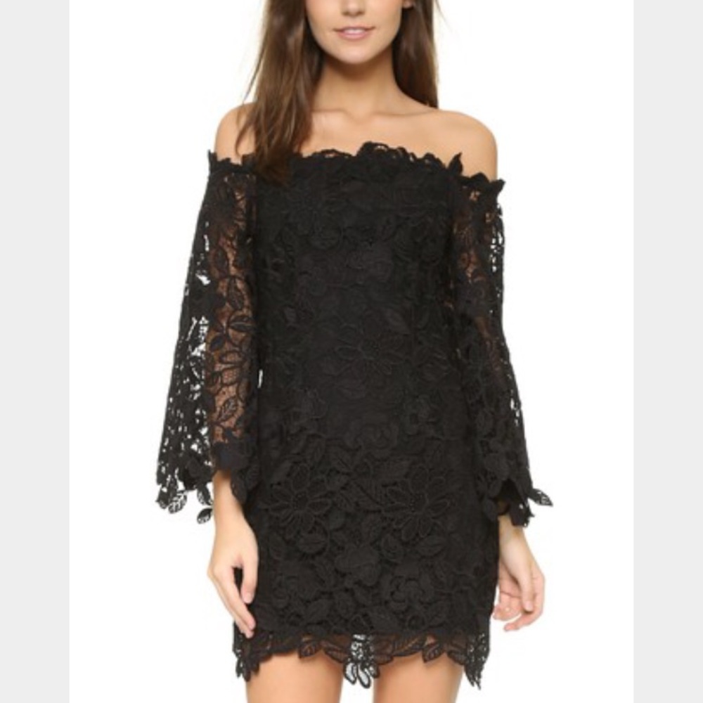 Free People Black Off-Shoulder Lace Mini Dress